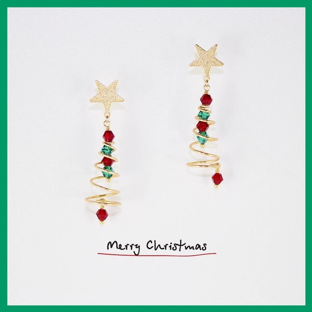 Christmas tree earrings, handmade!! New!
